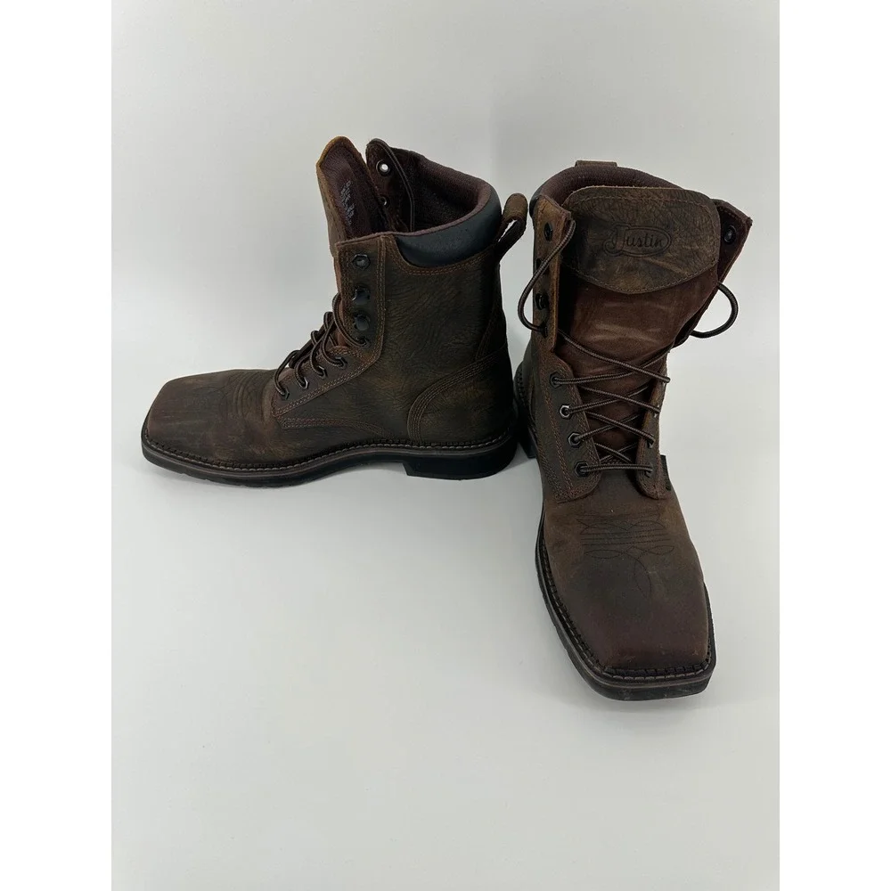 Justin Mens SE462 Leather Composite Square Toe Work Boots EH Rated Size 9.5D‎
